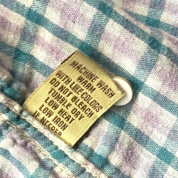 True Grit Men's Teal & Tan Plaid Button-Up Short Sleeve Shirt Size Large - Picture 11 of 14